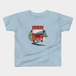 Red truck Art with scenic paint stroke abstract motif design illustration Kids T-Shirt